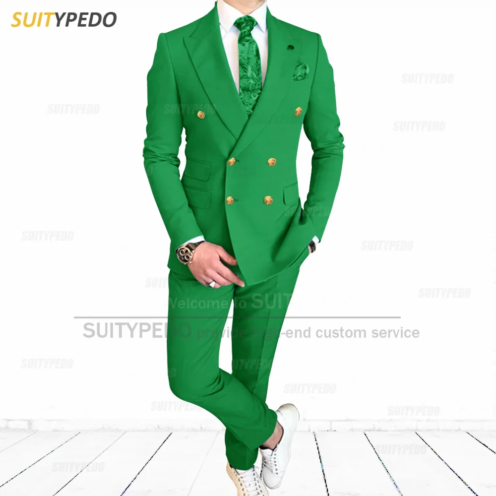 Men Suits Slim Fit Set Formal Double Breasted Blazer Pants 2 Pieces Custom Luxury Prom Business Party Wedding Tuxedos for Men