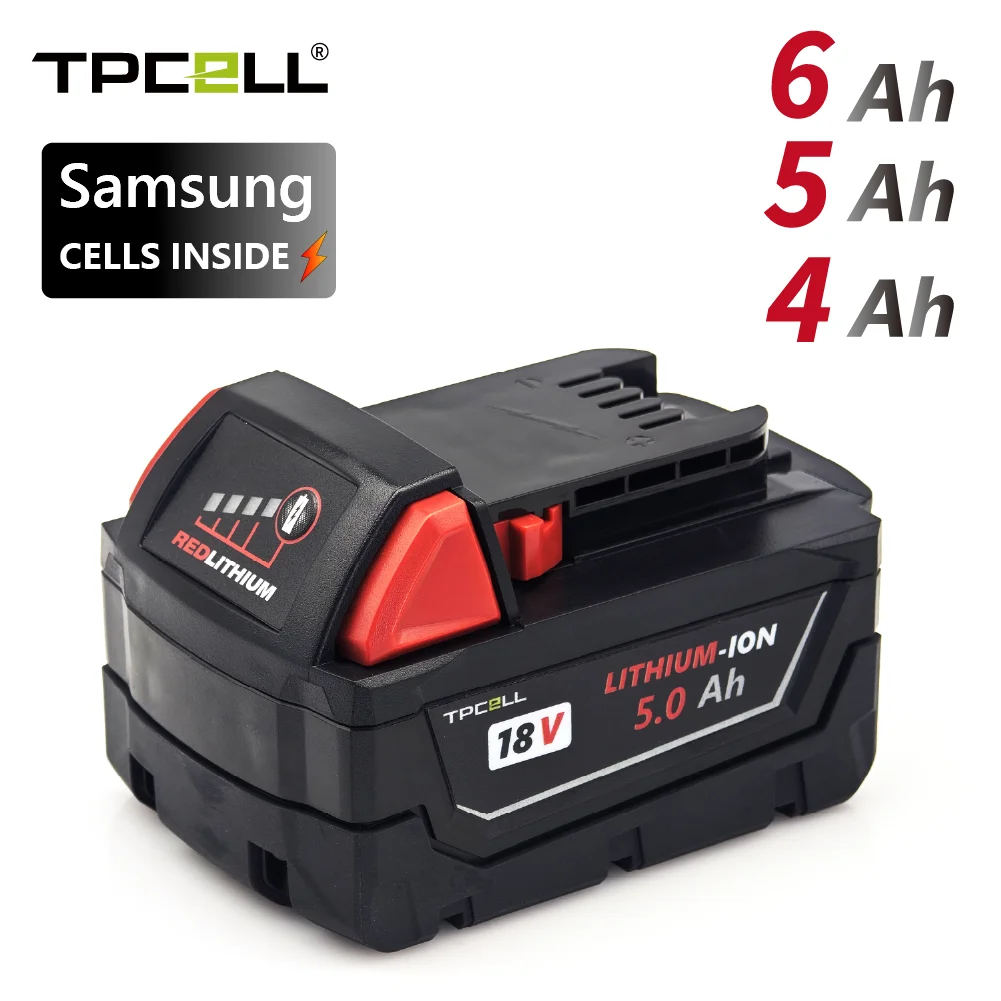 

TPCELL 6/5/4 Ач для аккумуляторов Milwaukee M18 M18B5 XC литиевая аккумуляторная батарея ION 18 В 5,0 4,0 Ач