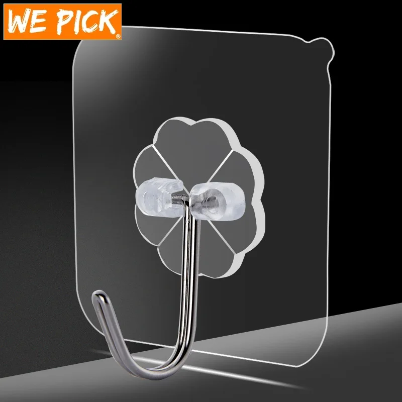 

WEPICK 6x6cm Hook Transparent Strong Load Home Kitchen Wall Rack Cup Sucker Self Adhesive Door Hangers Punch-Free Universal Hook