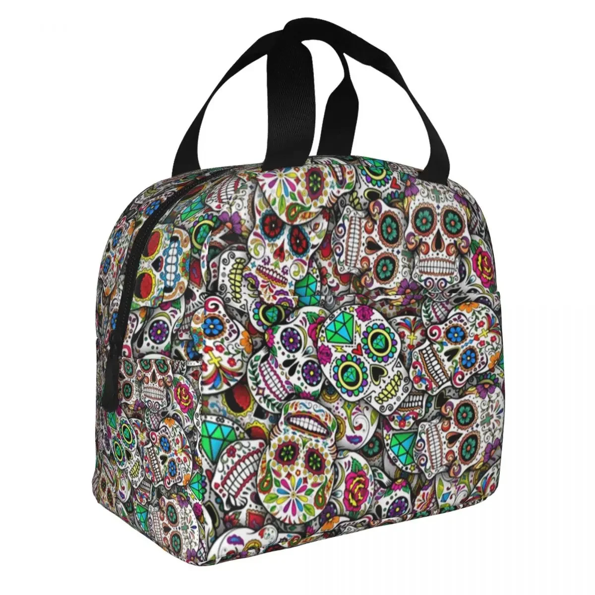 Custom Mexican Sugar Skulls Insulated Lunch Bag for School Office Day Of The Dead Art Portable Thermal Cooler Lunch Box Women