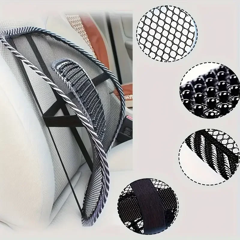 دعم قطني شبكي لمقعد السيارة - دعامة ظهر مريحة مع خرز للتدليك، وسادة كرسي لراحة المكتب المنزلي