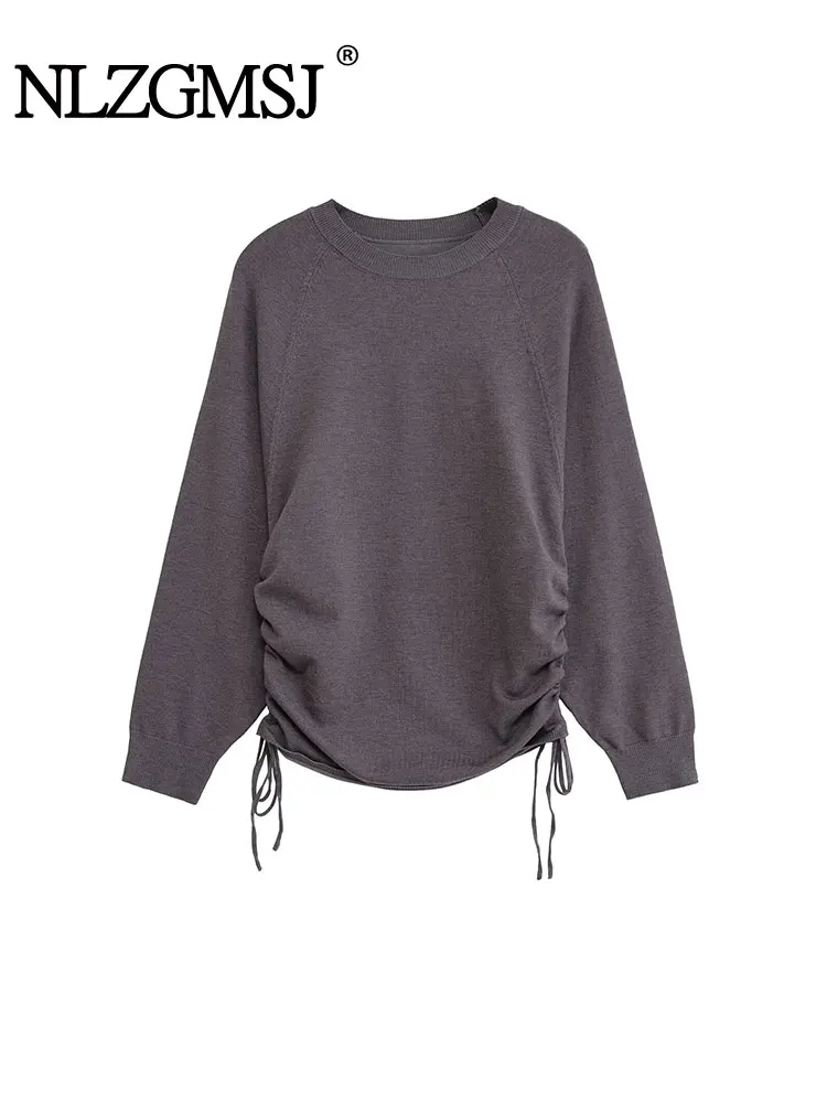 

NLZGMSJ Solid Knitting Sweater Woman Pleated lace Up Long Sleeve Sweaters for Women 2025 Autumn New Casual Knitwear Pullovers