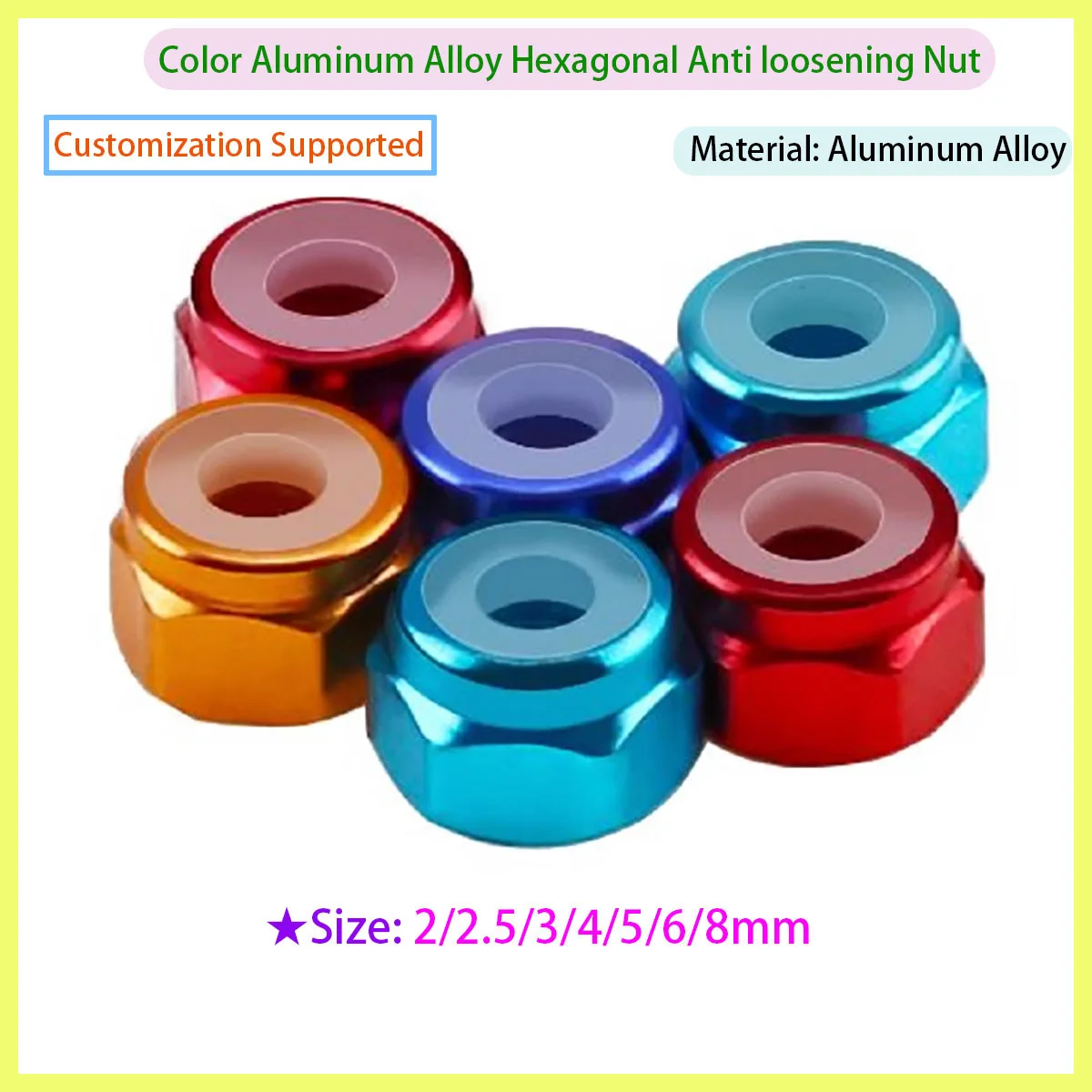 

Colored aluminum alloy anodized lock nut (blue, pink, orange, purple, green, red, gray) M2 M3 M4 M5 M6 M8