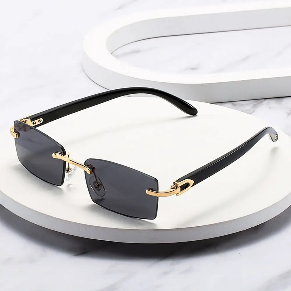 Men Women Gradient UV400 Driving Sun Glasses Fashion Shades Punk Sunglasses Rimless Rectangle Sunglasses