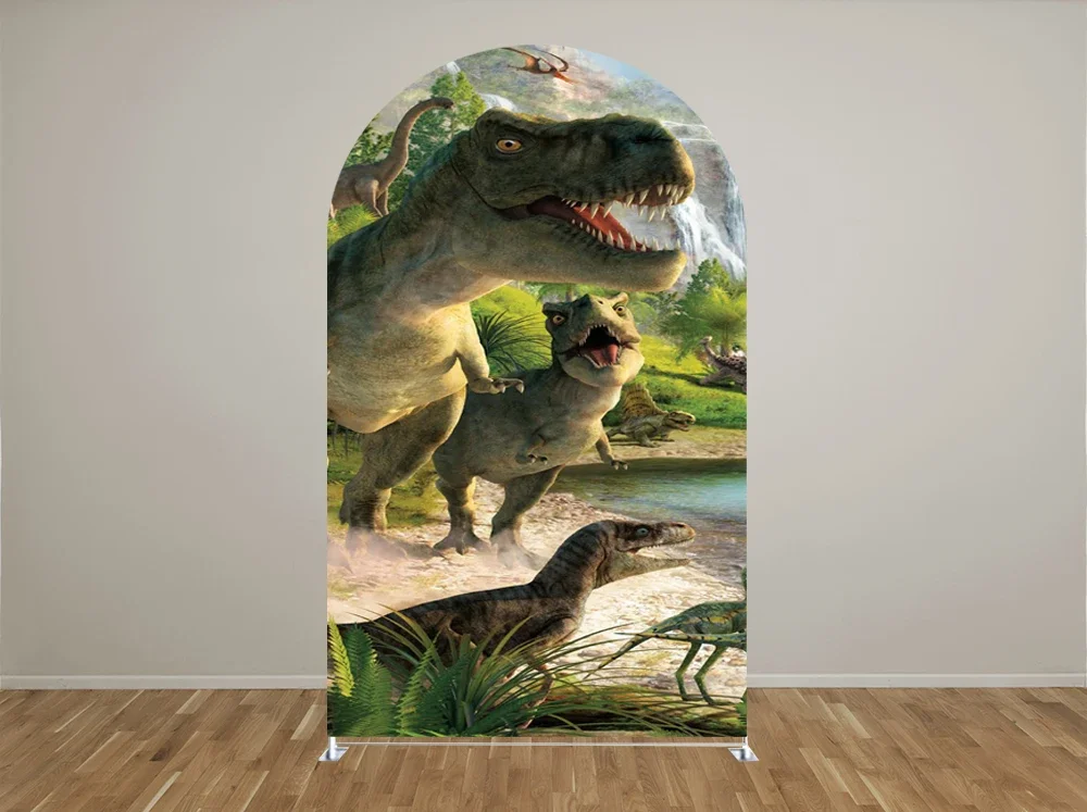 ที่คลุมฉากหลังแบบโค้งสำหรับธีมไดโนเสาร์แผงโค้งสำหรับงานแต่งงานงานวันเกิดและงานเลี้ยงอุปกรณ์ตกแต่งสำหรับงานเลี้ยง