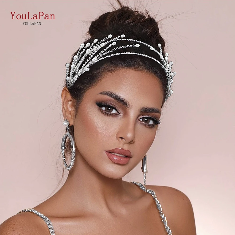 

YouLaPan Sparkling Wedding Tiara Rhinestone Head Hoop Hair Accessory Crystal Bridal Headwear Pearl Beaded Bridal Headwear HP605