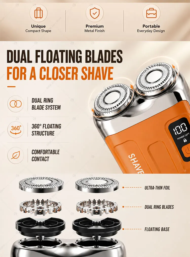 Mini Electric Rotary Shaver for Men USB Rechargeable 3D Floating Blade Washable Beard Razor for Home Travel