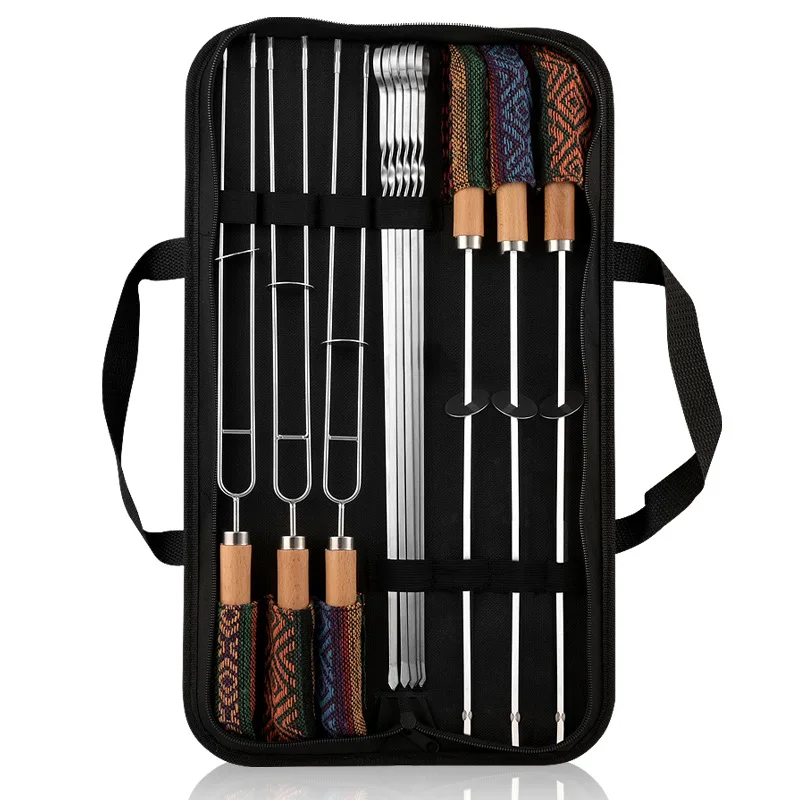

12 Piece Sets Barbecue Stick Grilled Skewers Stainless Steel Mutton Signature Barbecue Flat iron Stick BBQ Needle Chisel Tool ﻿