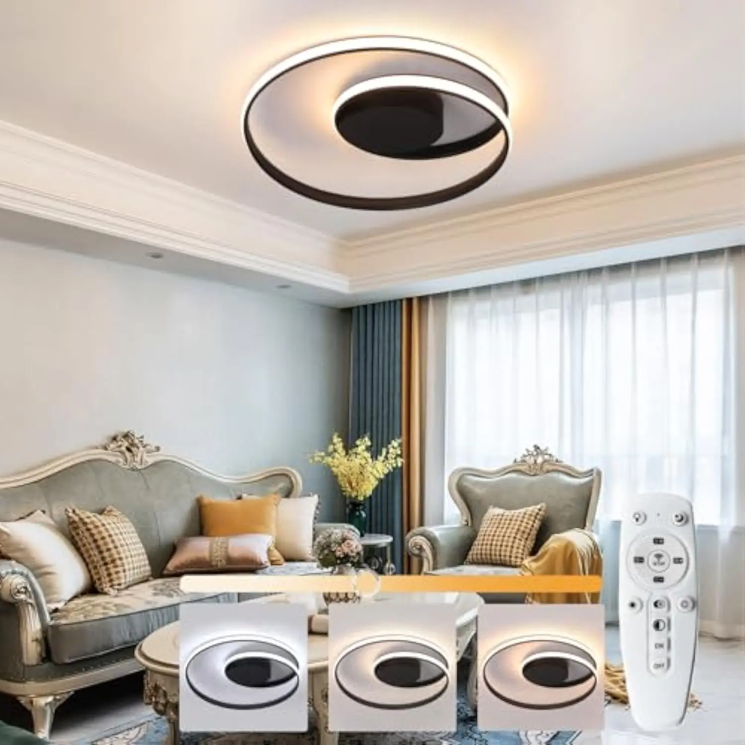 

Modern Led Dimmable Flush Mount Ceiling Light with Remote Control - 18'' Round Ceiling Lamp for Bedroom, Dining Room, Kitchen