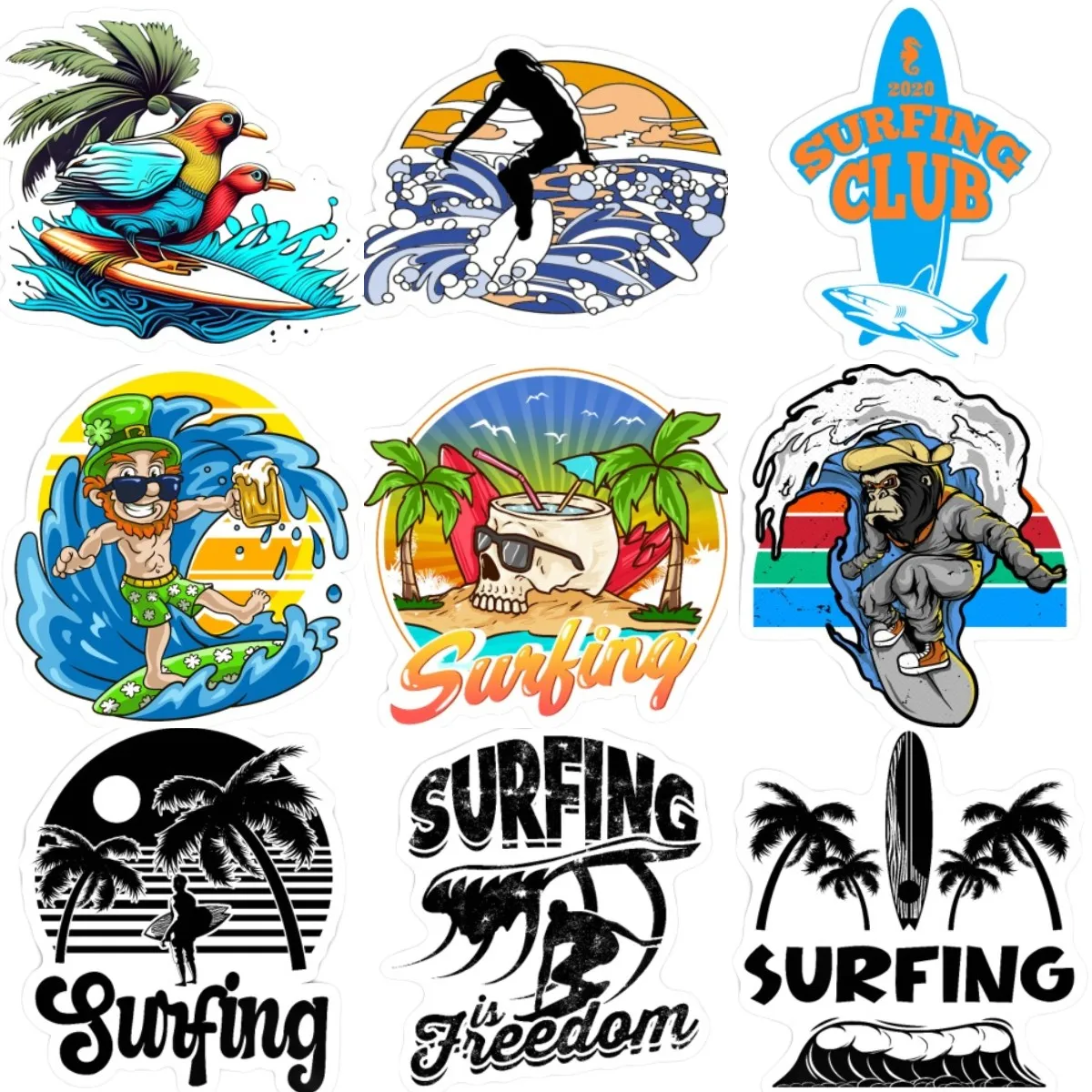 

Surfing Vacation Ocean Wave Creative Badge Stickers Wall Truck Car Bumper Motorcycle Boat Camper Bicycle Helmet Table PVC Decal