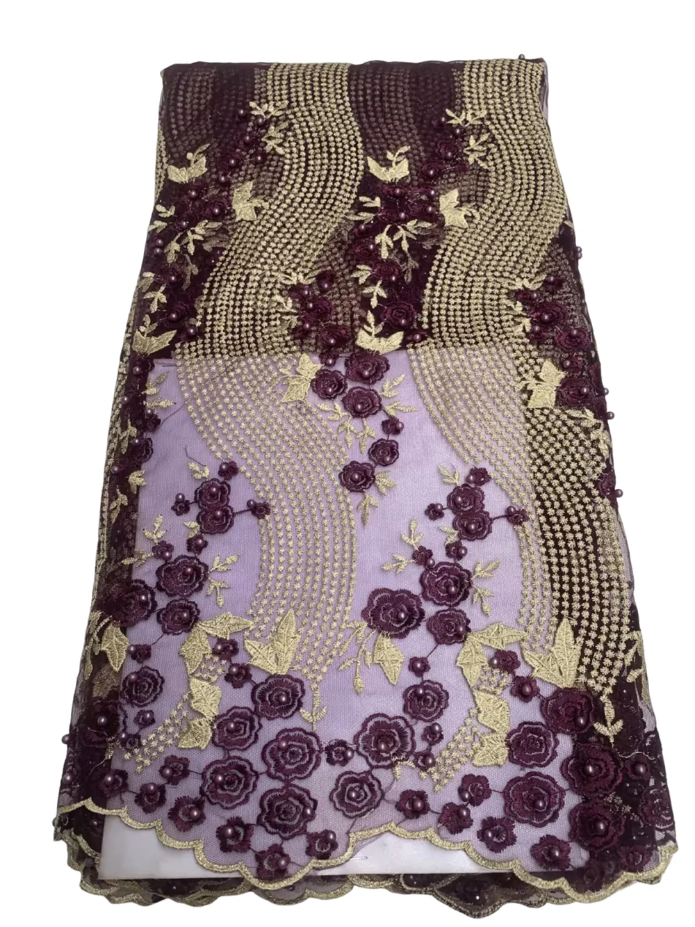 5 Yards Hot 3D flower Style French Lace With Bead African Tulle Cord Guipure Lace Net Embroidered Fabric For Women Wedding Party