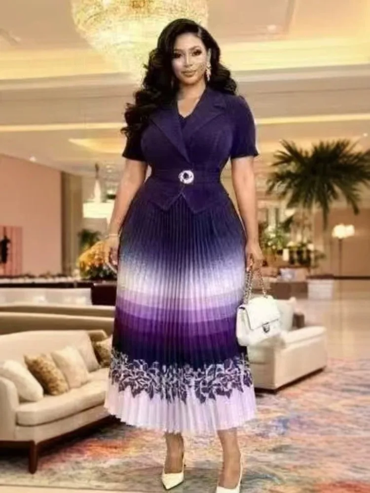 

Miyake Loose Women's New Dress Fashion Printing Gradual Change Trend Pleated Pendulum Dresses 2025 New