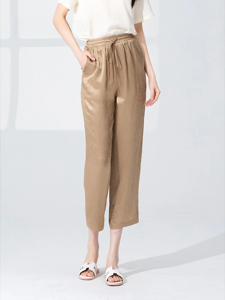 

Dailanzhi New Spring Summer High Waist Straight Leg Pants iny Surface Texture Sensation Comfortable Chinese Sle Long Pants