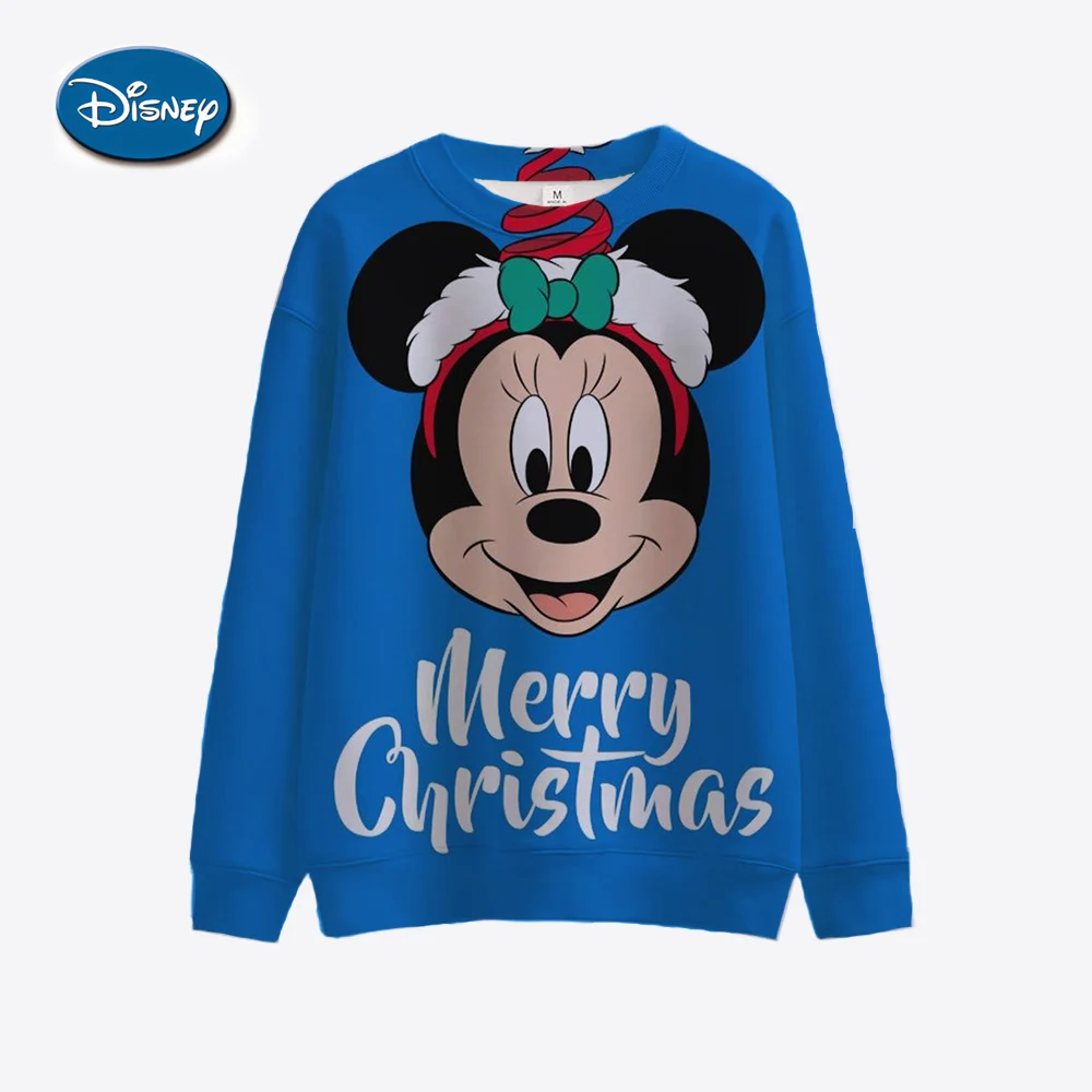 New Y2K Merry Christmas Disney Mickey and Minnie Fall Harajuku Crew Neck Casual Women\'s Long Sleeve Sweatshirt Ladies Top 2022