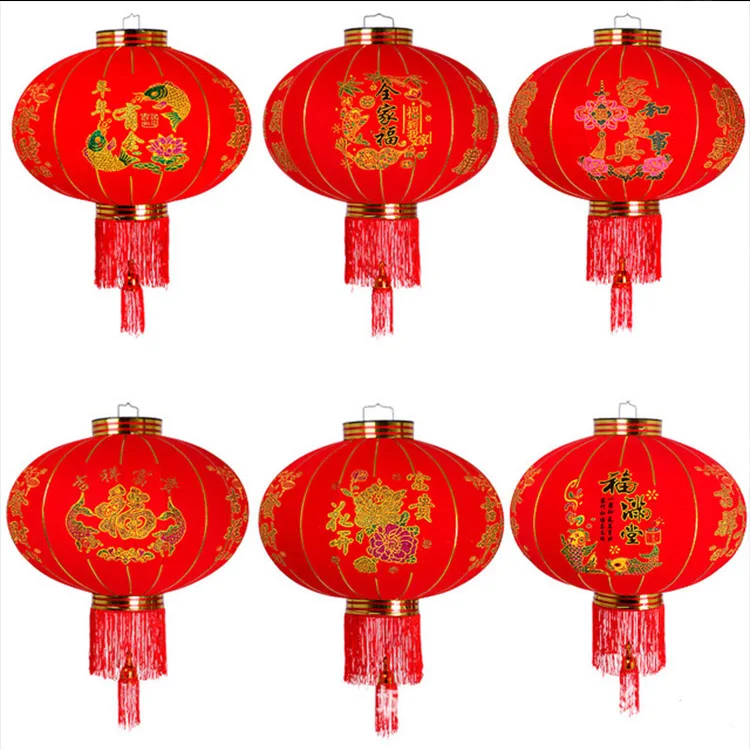 water proof outside Chinese lanterns new year lantern decorative  hanging flocking lanterns