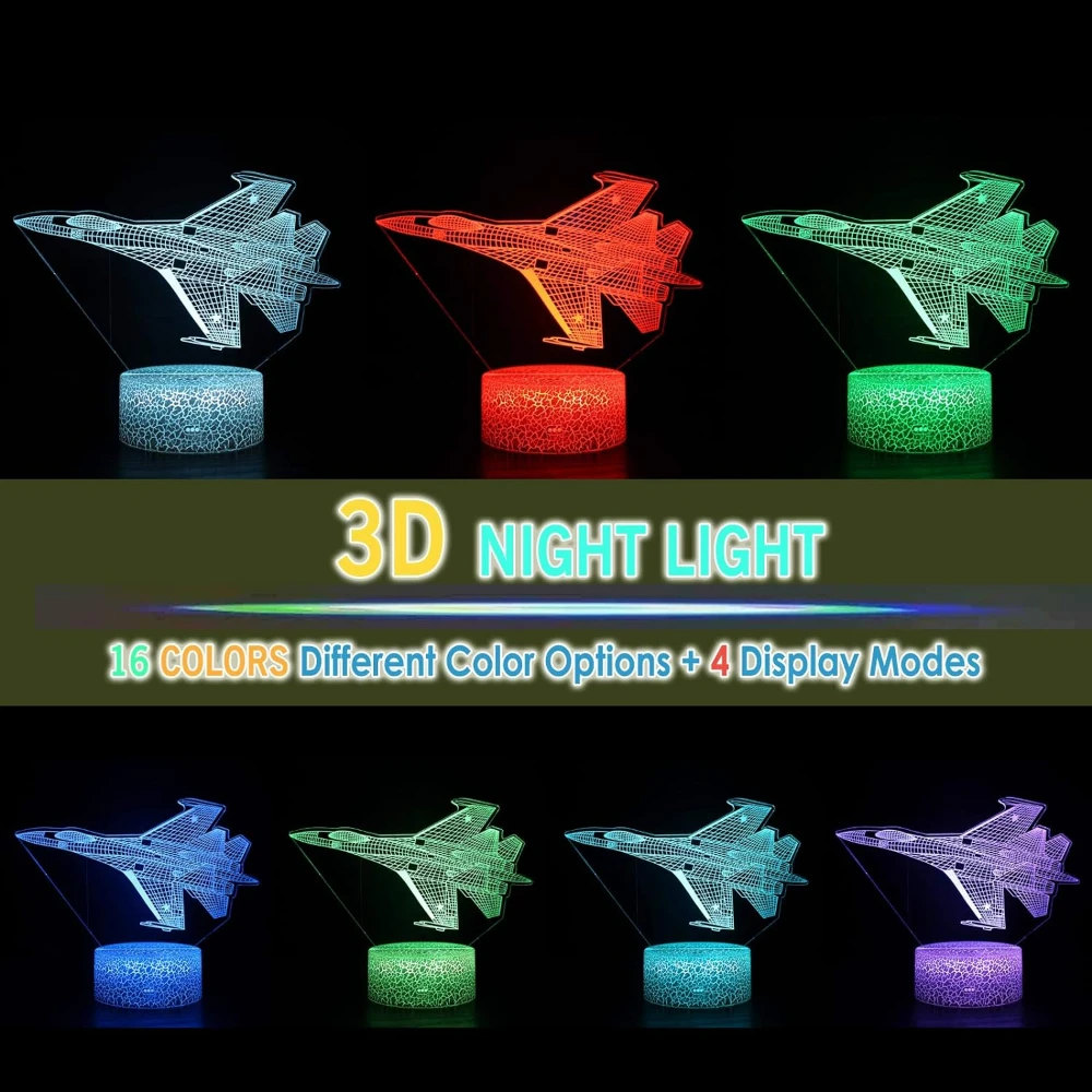 Fighter Jet Plane 3D Illusion Lamp Airplane Bedroom Decor Night Light Birthday Party Christmas New Year Gifts for Men Kids Boys