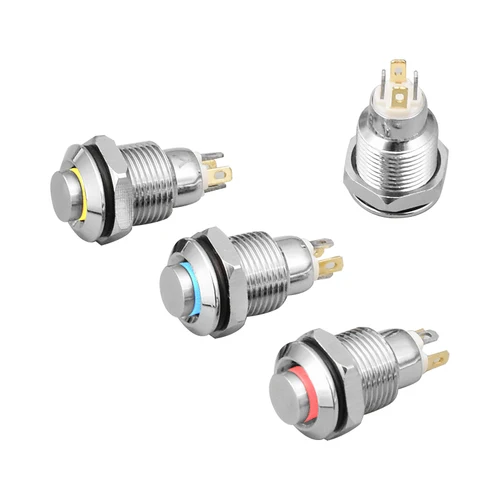 LED 표시기가 있는 금속 푸시 버튼 스위치, 순간 자동 잠금 래칭, 하이 헤드 4 핀, 10mm, 3v5v12v24v220v, 1 개 
