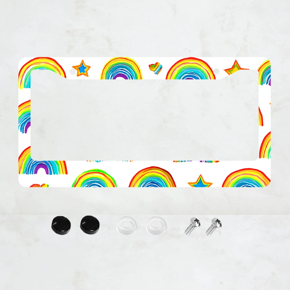

1 шт. рамка для номерного знака с 2 отверстиями, алюминиевая, 6x12 дюймов, с винтами, дизайн «Радуга и звезды», стандартный размер для США, Канады, Мексики