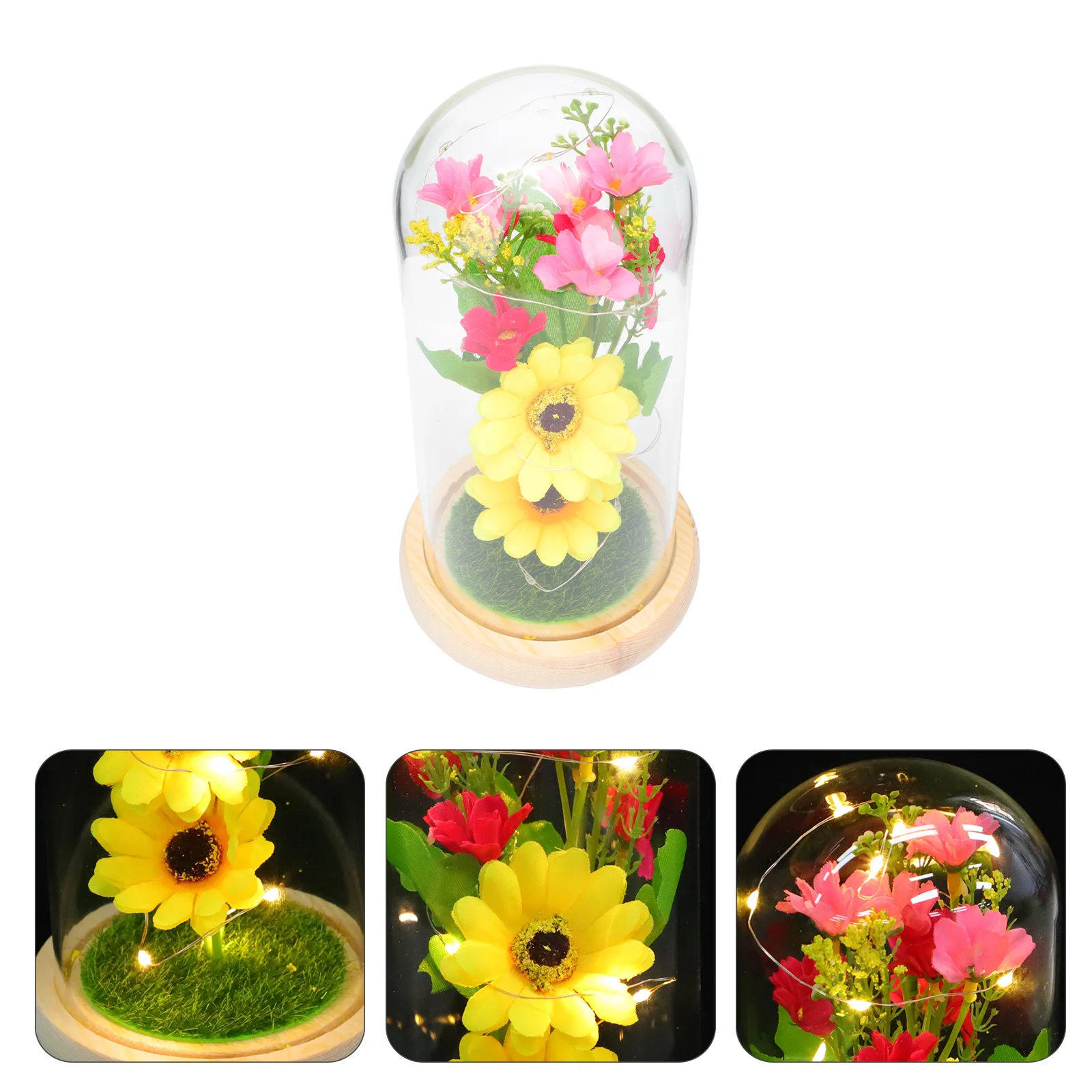 1 قطعة عباد الشمس Led ضوء الليل رومانسية زهرة ديكور هدية عيد الحب محاكاة زهرة زجاج قبة سطح المكتب ديكور المنزل