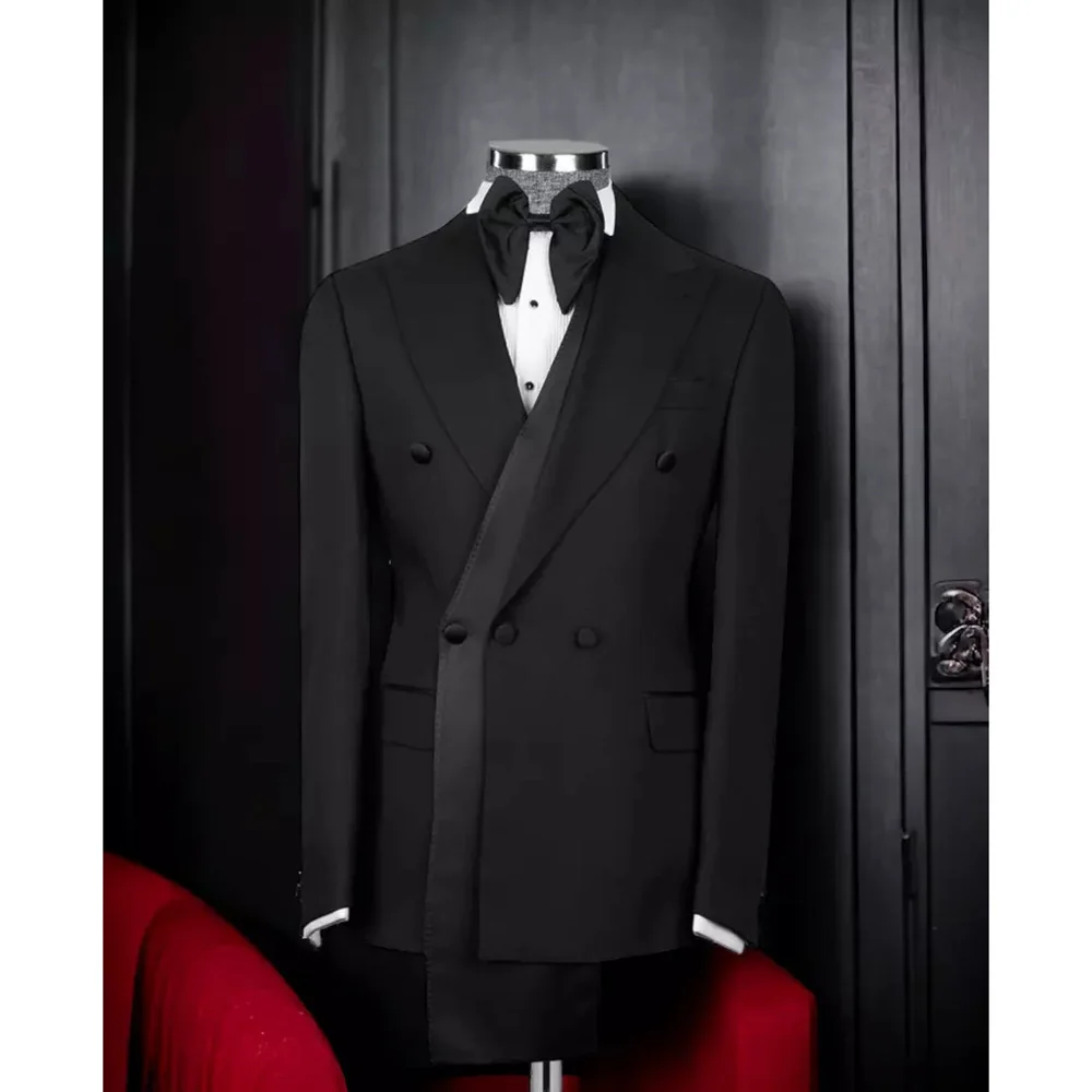 

Luxury Black Double Breasted Men Suits Formal Wedding Tuxedo Gentlemen Blazer Homme High Quality 2 Piece Jacket Pants Set