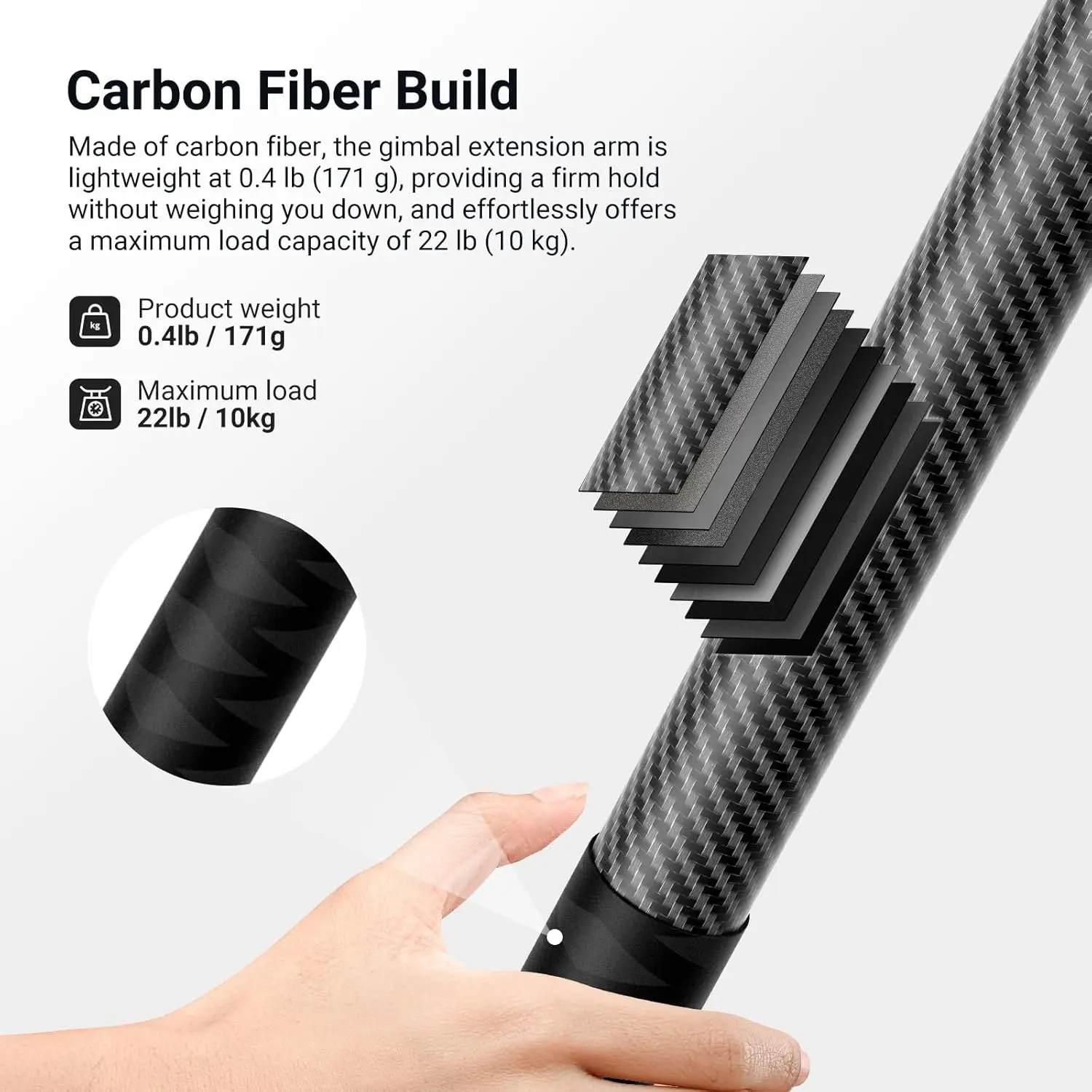 NEEWER Carbonfaser-Gimbal-Verlängerungsstange mit Anti-Deflexions-Schutzvorrichtung und 1/4-Zoll-Schraube für DJI Ronin RS5 RS4 Pro Mini RS 4 3 2 – Detail 2