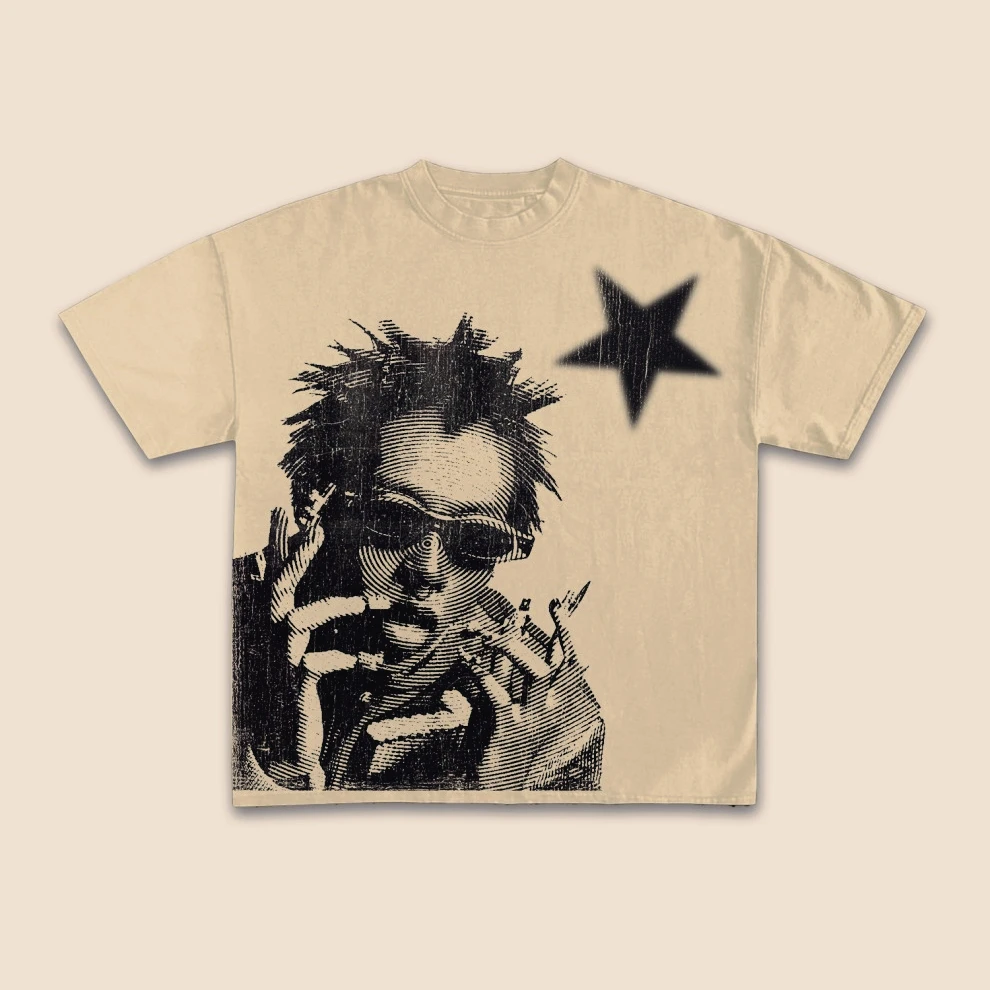 خمر الشارع مجردة صورة طباعة القطن تي شيرت الرجال Y2K الصيف قصيرة الأكمام المعتاد تي شيرت الشارع الشهير المرأة المحملة القمم #5