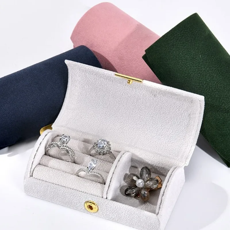 صندوق تخزين المجوهرات المخملي المحمول، حافظة منظم المجوهرات الصغيرة للأقراط والقلائد، صناديق عرض ذاتية الصنع قابلة للتكديس للنساء والفتيات #4