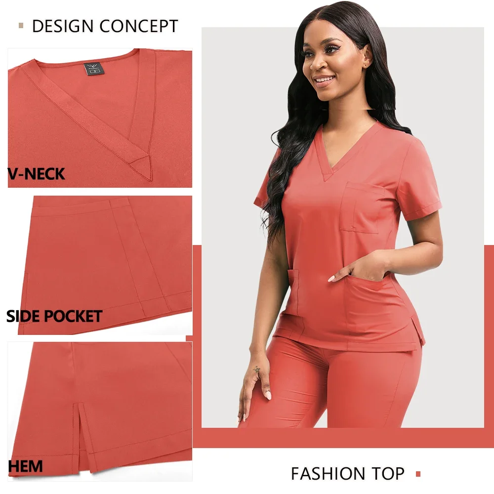 Hot Sale Clinic Workwear Unisex Medical Nurse Scrub Set Clinical Uniform Men Women Beauty Salon Costume Doctor Nursing Top Pants