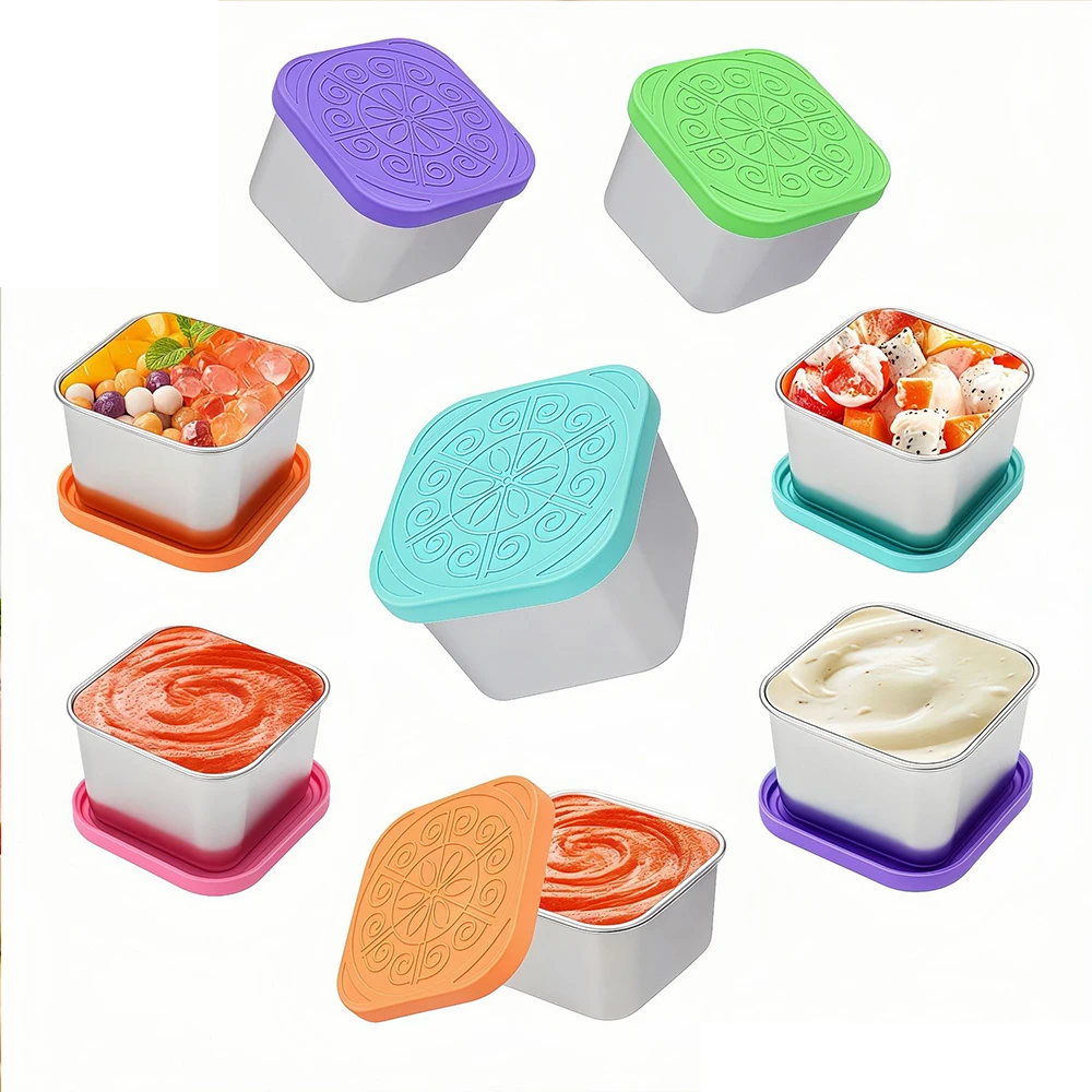 6個セット 漏れ防止 6オンス ステンレス製 スナックランチコンテナセット 小型食品保存容器 シリコン蓋付き