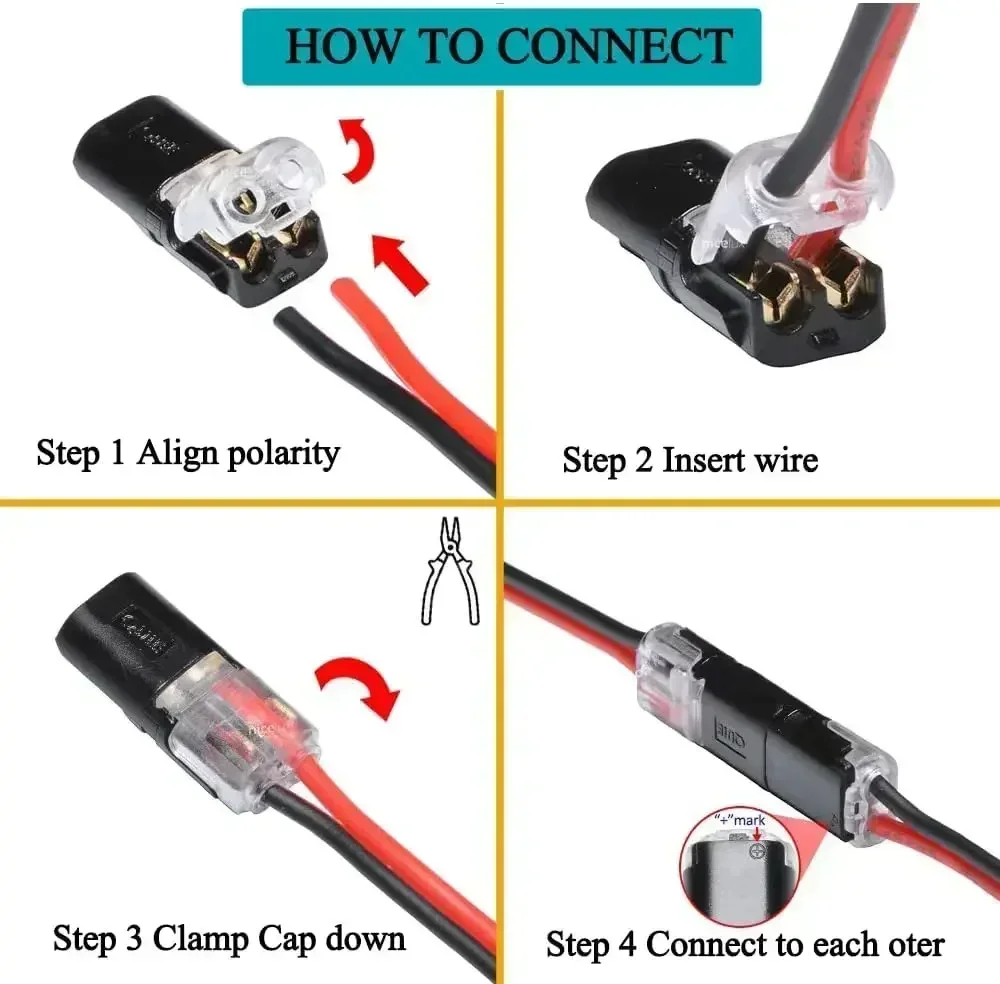 2 Pin Pluggable Wire Connector Quick Splice Electrical Cable Crimp Terminals for Wires Wiring 22-20AWG LED Car Connectors