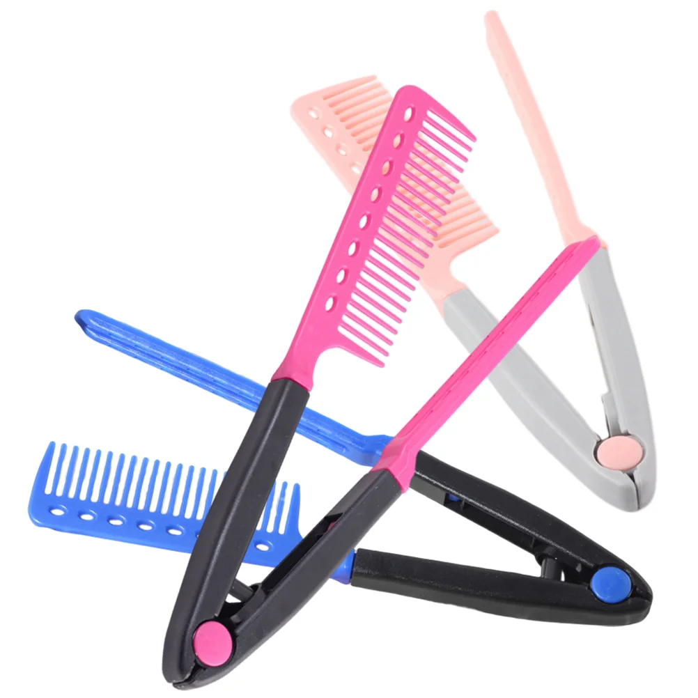 

3 Pcs Hair Brush Foldable Straightener Comb Folding Straightening Non Electric for Salon V-shaped Travel