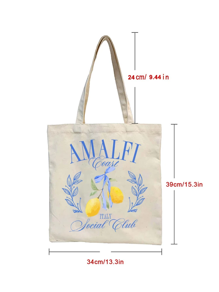 1pc Lemons Pattern Tote Bag Casual Canvas Shoulder Bag Portable Handbag for School Travel Shopping Bags for Women