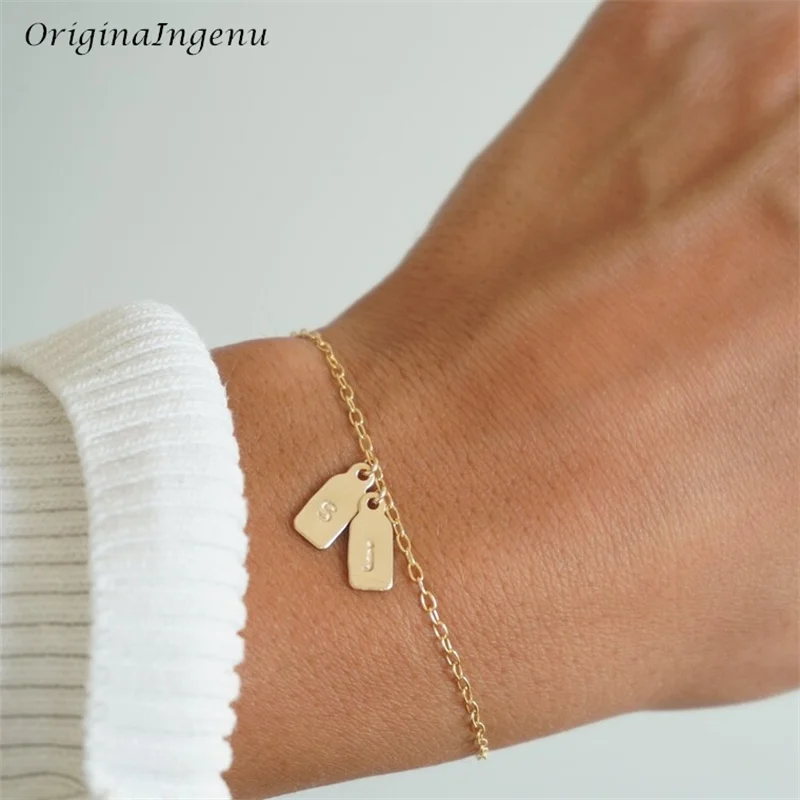 Custom Tag Initial Bracelet 14K Gold Filled Personalized Letter Bracelet Tarnish Resistant Jewelry Custom Initial Bracelet