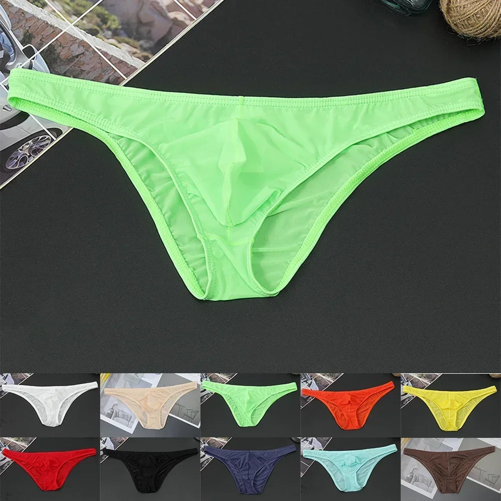 Men's Underwear Briefs Hip Lifting Solid Color Youth Ice Silk Ultra Thin Transparent Low Waist Breathable Sexy Men's Panties