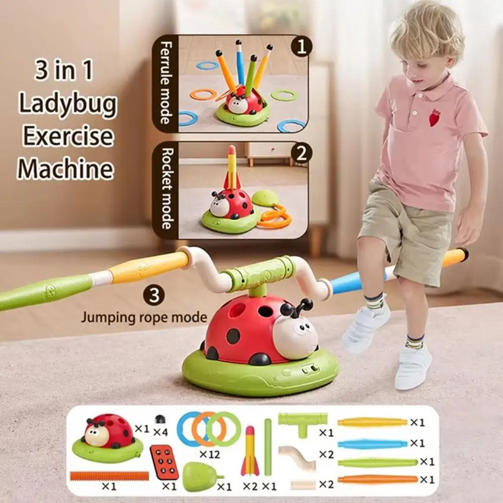 3 In 1 Ladybug Sport Entertainment Exercise Machine Rocket Rope Machine Ferrule Toys Outdoor Multifunction Skipping Jump E2E7