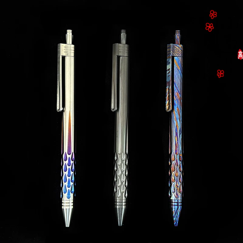 Titanium Alloy Titanium Damascus Water Drop Sword Pattern Click Gel Pen Premium Business Office Signature Pen EDC Tactical Pen