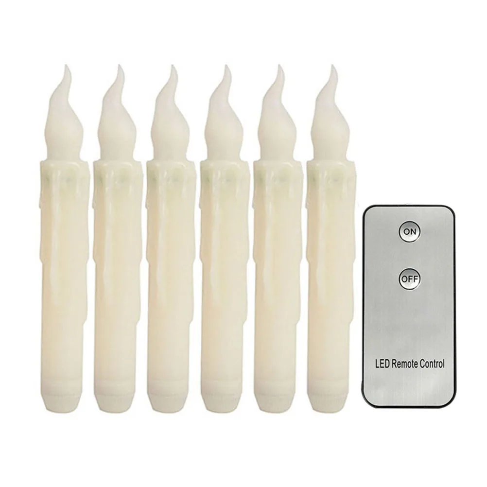6pcs operado velas LED sem chama finas cintilação gotejamento luzes decorativas luz branca quente
