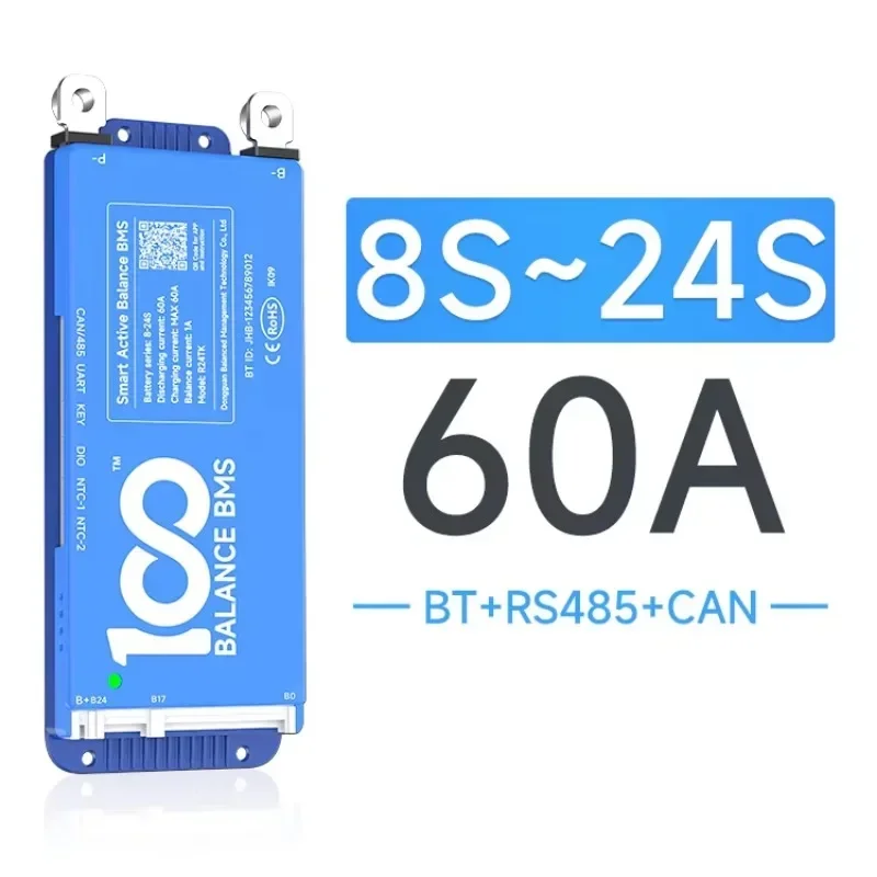 4-24S Li-ion LiFePo4 Battery 12V-84V 60A 100A 200A 100balance Smart BMS with Bluetooth CAN RS485 Active Balance