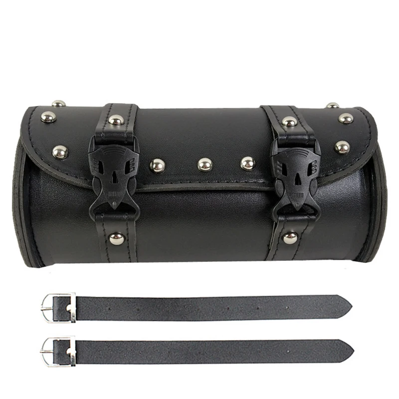 Motorcycle Tool Bag Faux Leather Handlebar Roll Bag Waterproof Saddlebag Side Pannier Retro Sissybar Pack for Cruiser Sportster