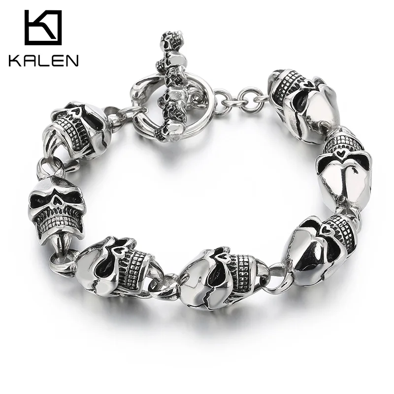 Stainless Steel Skull Link Chain Men’s Bracelet Personality Chunky Necklace Punk Male Charm Domineering Bone Party Jewelry Gift