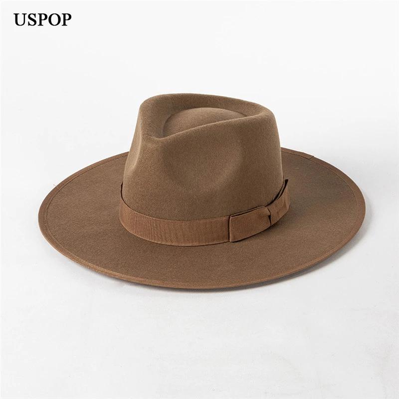 

USPOP 2022 New Autumn Winter Women Wool Hats Fashion Wide Brim Wool Jazz Fedoras Bow-knot Fedoras