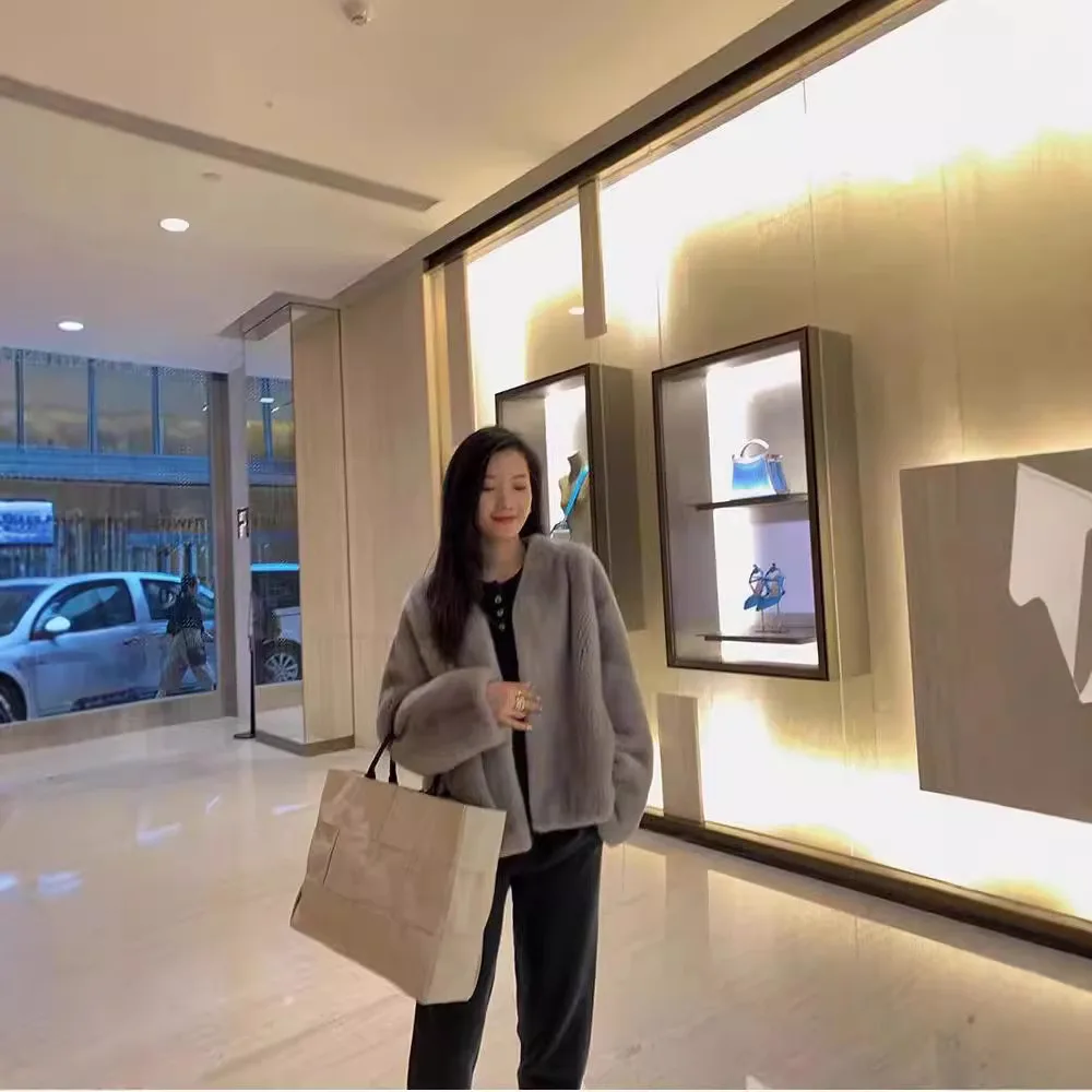 معطف فرو الثعلب المقلد الدافئ والفضفاض للنساء ، رقبة حرف V ، أنثى ، كوري ، جديد ، خريف ، شتاء #2