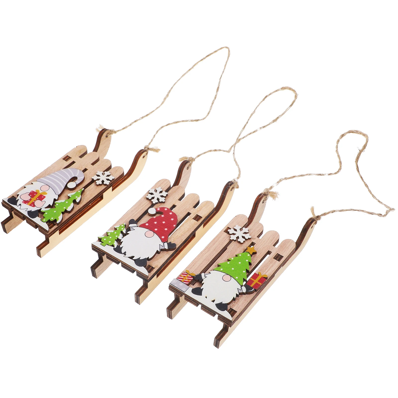 

3pcs Wooden Sleigh Christmas Tree Hanging Decor Gnome Ornaments Red Green Grey Hat Home Office Party DIY Christmas Decoration