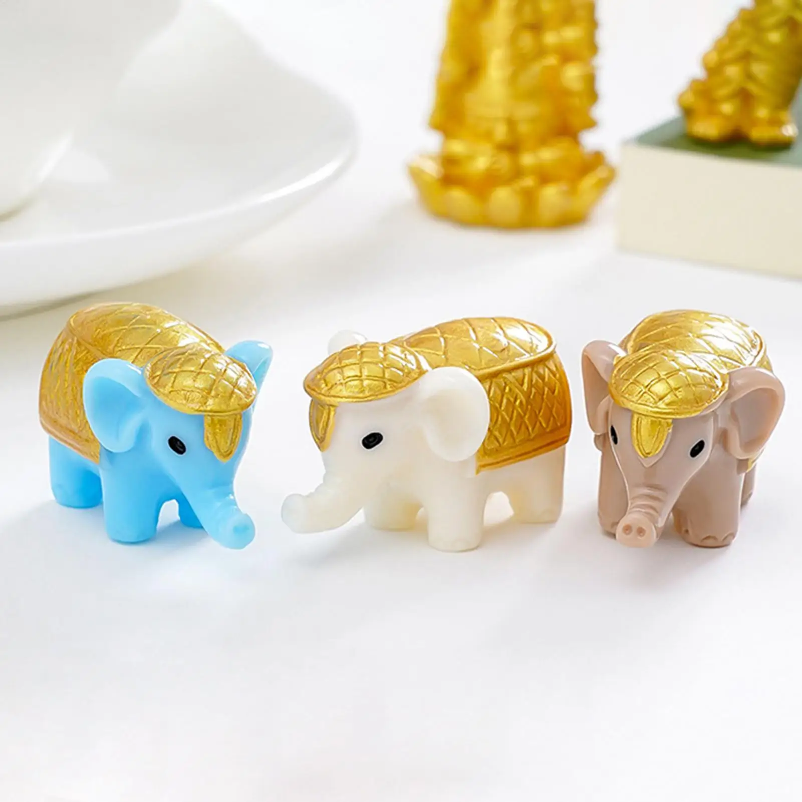 Elephant Figurine Resin Compact Decorative Sculpture Miniature Elephant God Figurines For Living Room Bedroom Shelf Study