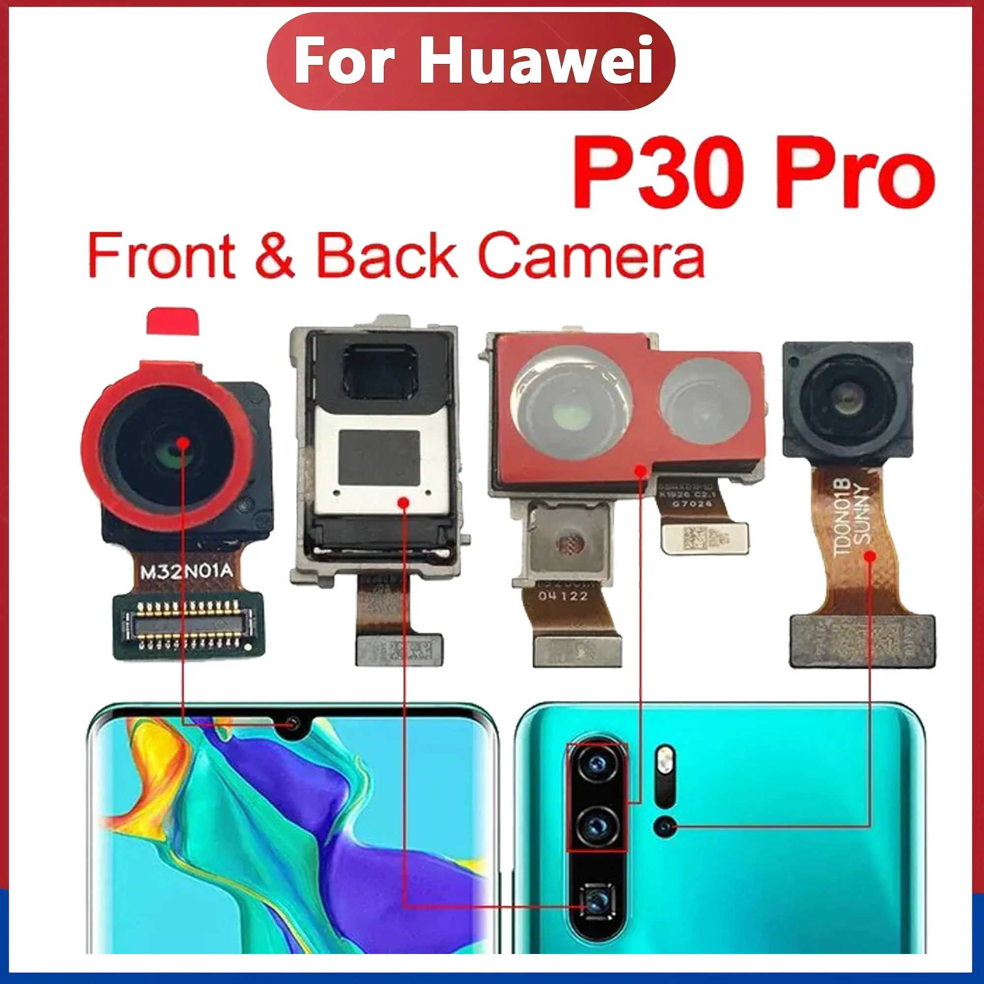 

Ori-Front Rear Back Camera For Huawei P30 Pro VOG-L09 VOG-L29 VOG-L04 Main Facing Small Camera Module Flex Replacement Parts