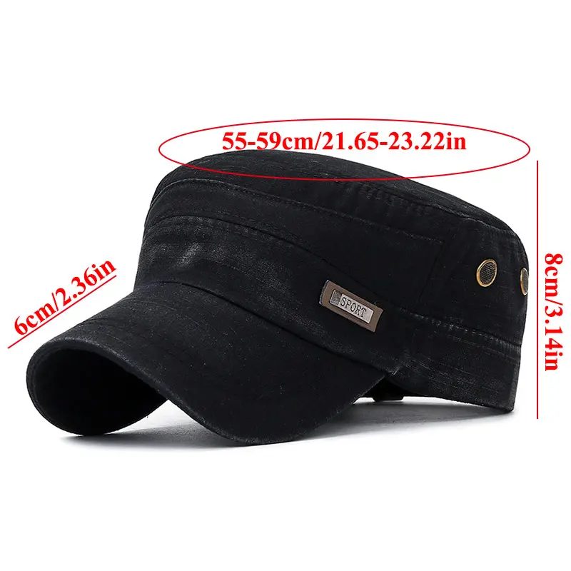 2023 New Stylish Washed Cotton Flat Top Cap Hat Women Men Breathable Snapback Cap For Cadet Spring Summer Sun Hat