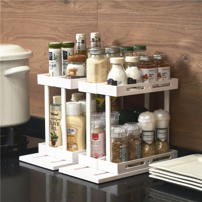 

Pull-out Rotating Kitchen Seasoning Rack Condiment Rack Under Sink Drawer Home Multi-layer Countertop Storage Rack