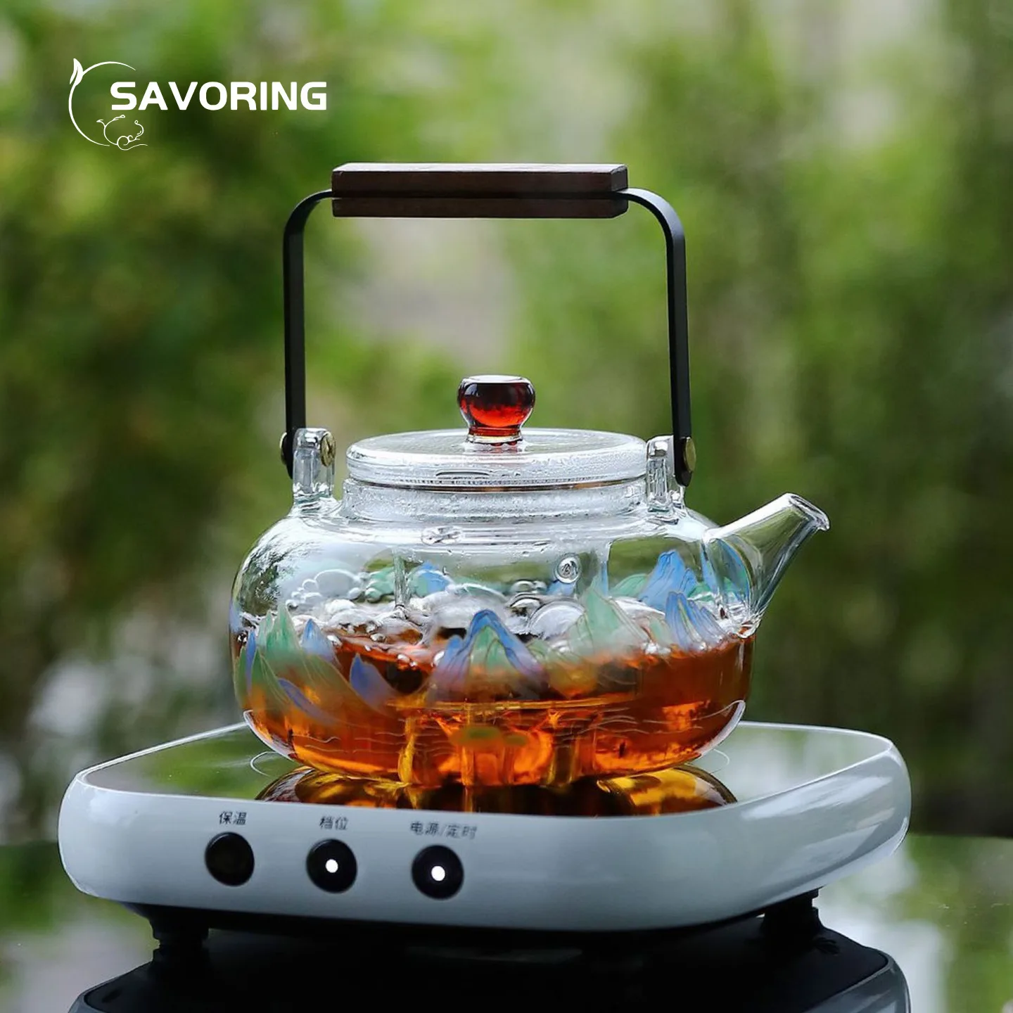 Landscape Painting Glass Teapot Heat Resistant Glass Kettle Tea Infuser Teapot With Infuser Handle Tea Brewing Kettle Pots Puer