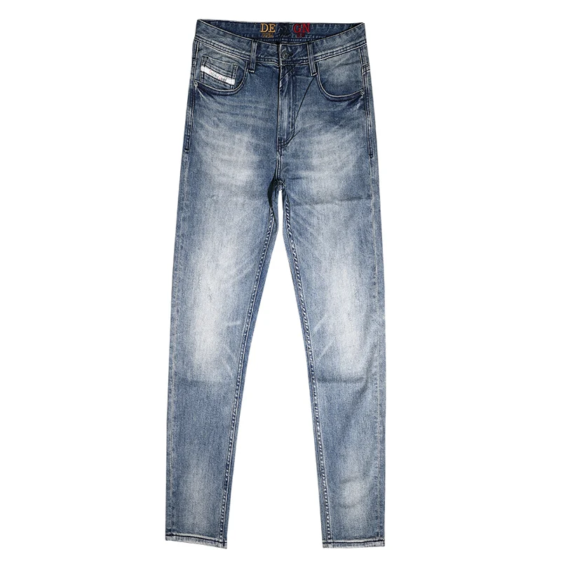 Italian Style Fashion Men Jeans High Quality Retro Blue Elastic Slim Fit Ripped Jeans Men Vintage Designer Denim Pants Hombre