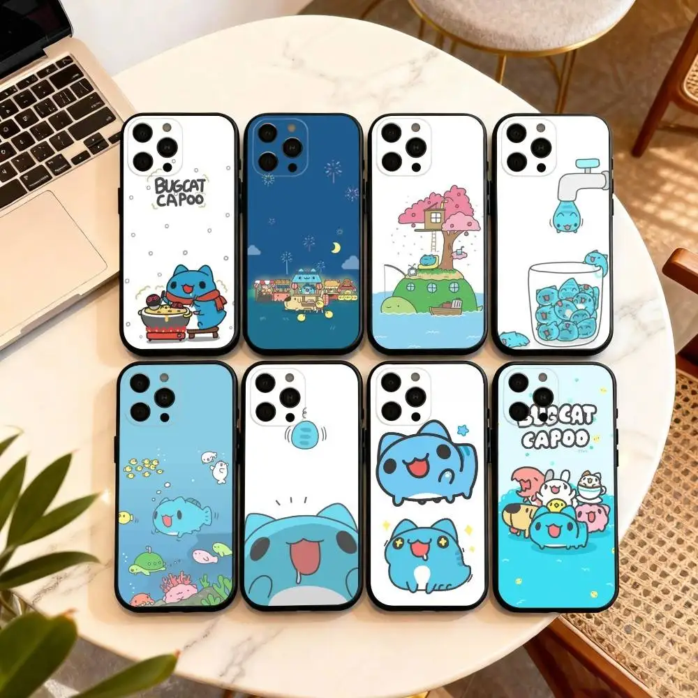 

Bugcat Capoo Cute Phone Case For iPhone 17,16,15,14,13,12,11 Plus,Pro Max,XS,Soft Silicone Black Cover